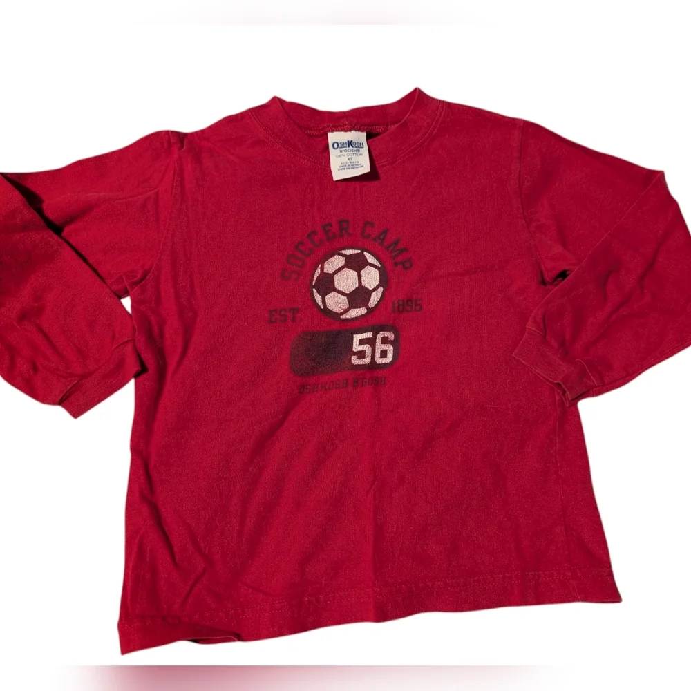 OshKosh B'gosh Vintage Red Soccer Camp Long‎ Sleeve Cotton Tee Size 4T